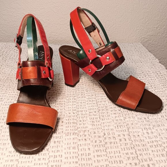 Anyi Lu women's 2-tone red leather Made in Italy sandals heels sz 39.5 EU / 9 US - Picture 1 of 15